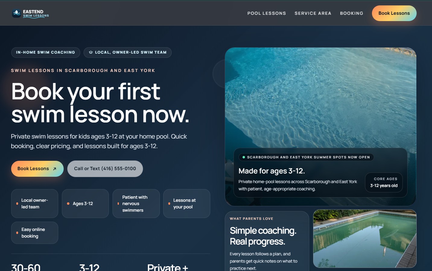 East End Swim Lessons local service website preview